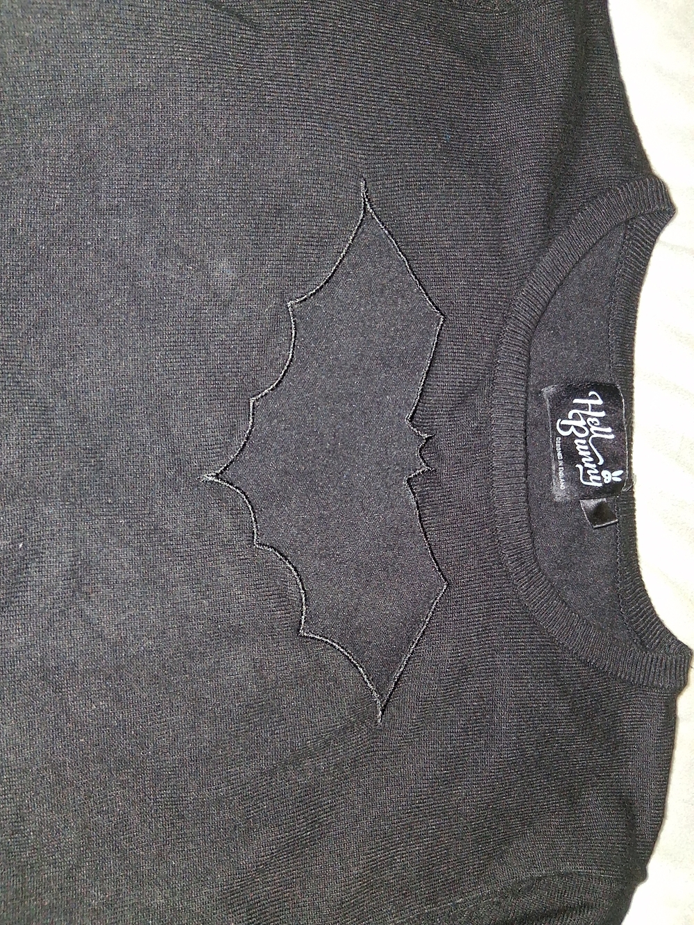 Hell Bunny Black Bat Cutout Sweater Top - Picture 10 of 11